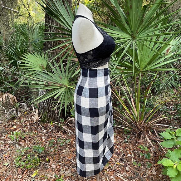 80s/90s Buffalo Monochrome Plaid Linen Wrap Maxi Skirt - Picture 10 of 11